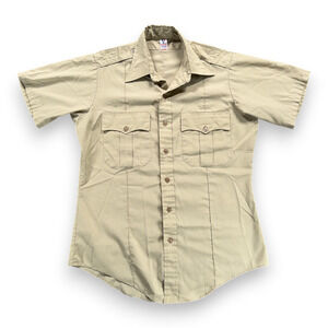 Vintage Flying Cross Shirt Adult MEDIUM Brown Poplin Polyester Uniform 70s